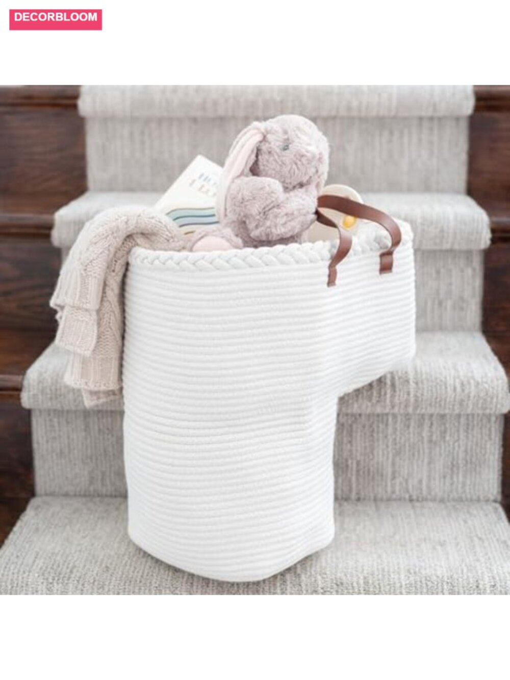 Stair Basket Cotton Rope Storage Laundry Organizer with Handles
